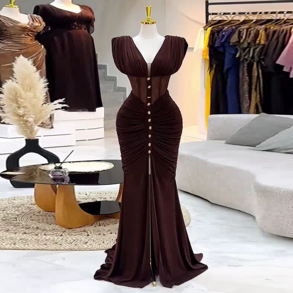 Forever 21 Dark Brown Sleeveless Pleated V-Neck Waist Cinching Dress